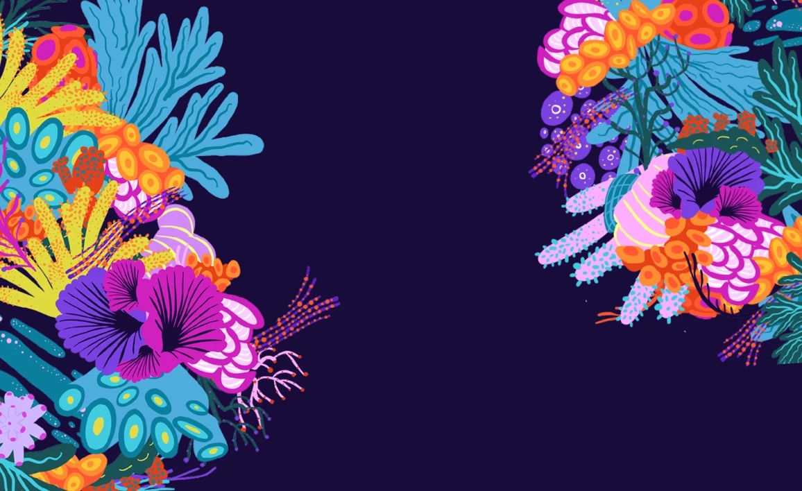 Colourful coral on navy background