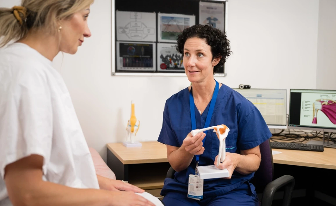 Doctor shows model to patient