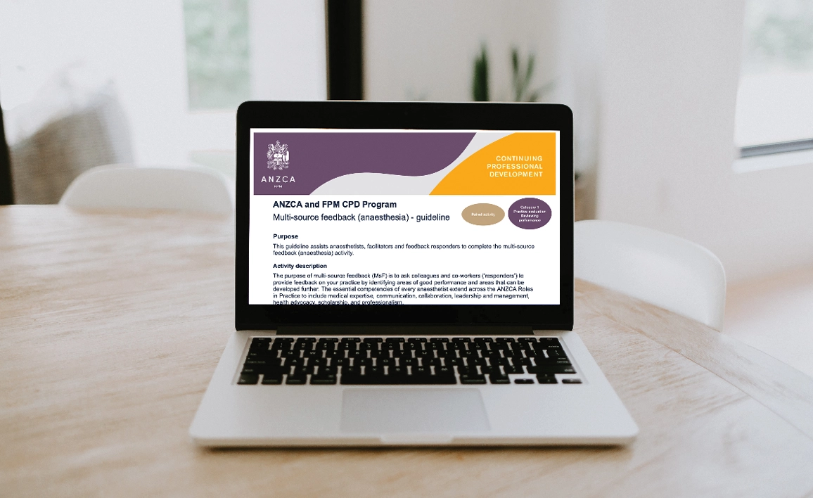 Image of the CPD multi-source feedback guidelines in a laptop computer screen