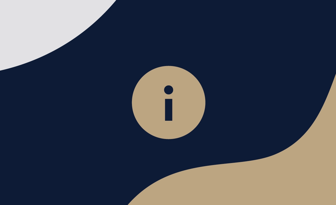 Navy and gold patterned graphic with an information symbol in the centre